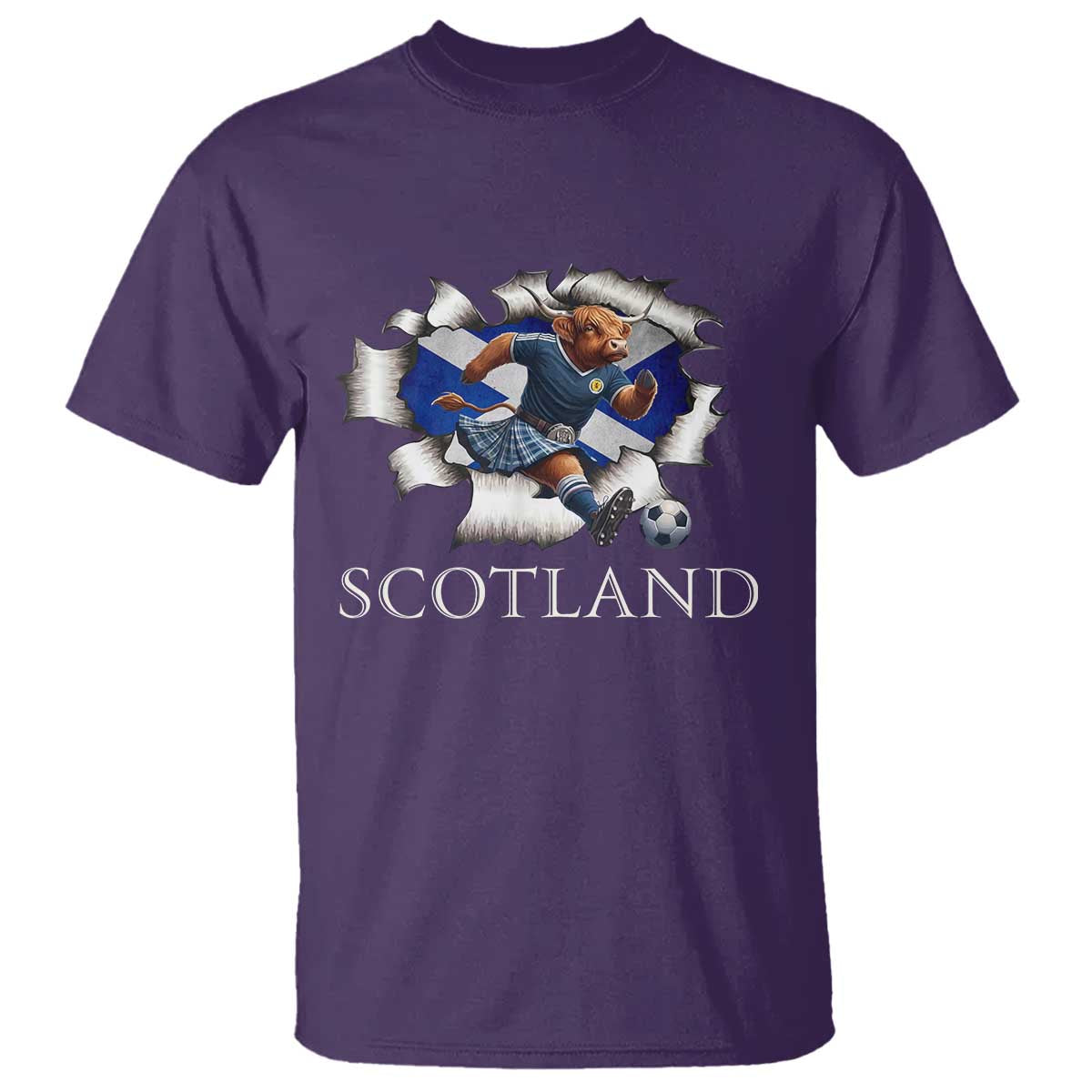 Funny Highland Cow in Kilt Footballer T Shirt We'll Be Coming Scottish Pride Football Fans - Wonder Print Shop