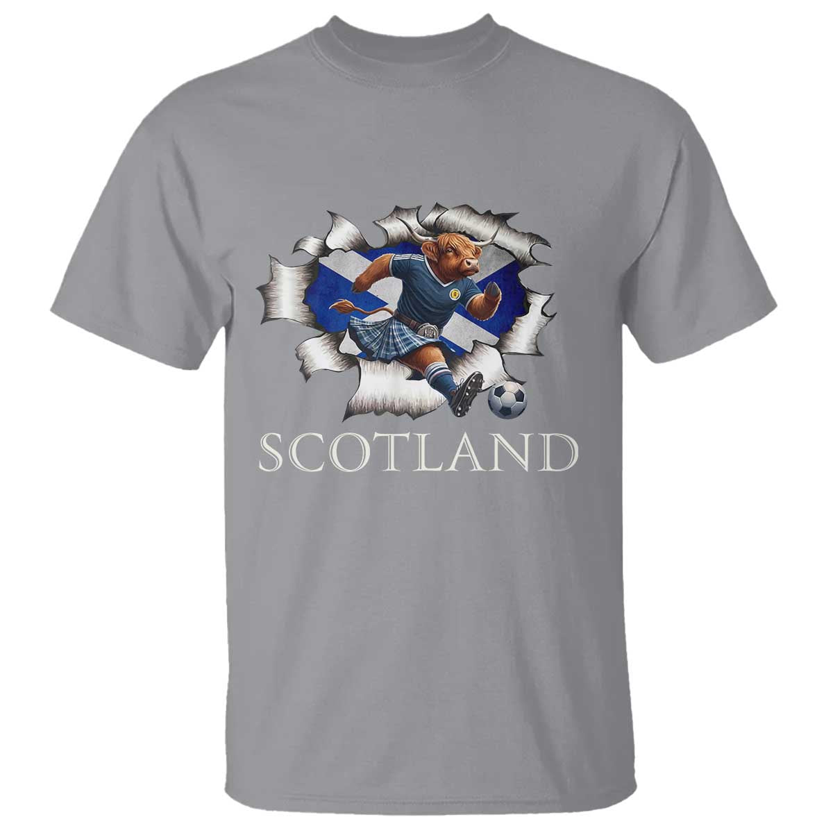Funny Highland Cow in Kilt Footballer T Shirt We'll Be Coming Scottish Pride Football Fans - Wonder Print Shop