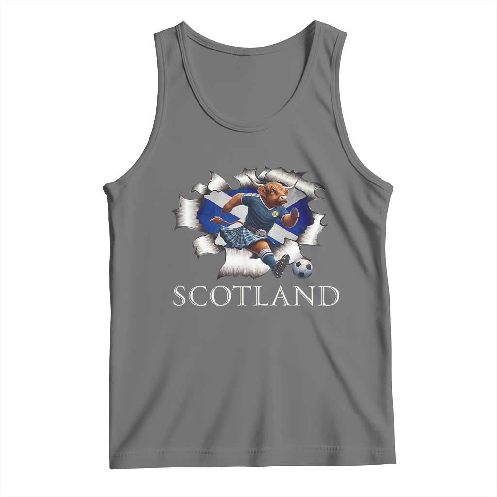 Funny Highland Cow in Kilt Footballer Tank Top We'll Be Coming Scottish Pride Football Fans - Wonder Print Shop