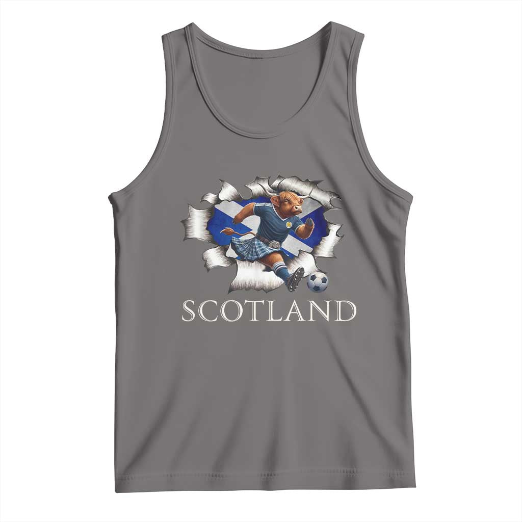 Funny Highland Cow in Kilt Footballer Tank Top We'll Be Coming Scottish Pride Football Fans - Wonder Print Shop