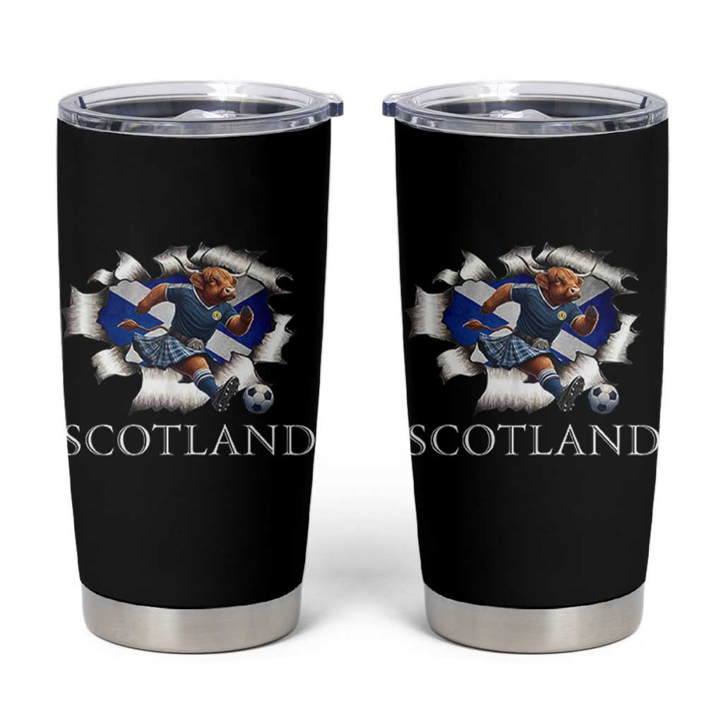 Funny Highland Cow in Kilt Footballer Tumbler Cup We'll Be Coming Scottish Pride Football Fans - Wonder Print Shop
