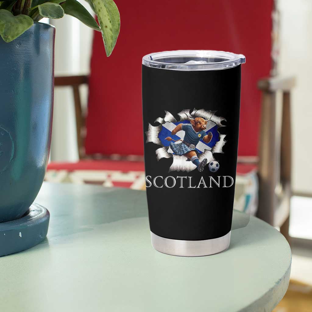 Funny Highland Cow in Kilt Footballer Tumbler Cup We'll Be Coming Scottish Pride Football Fans - Wonder Print Shop