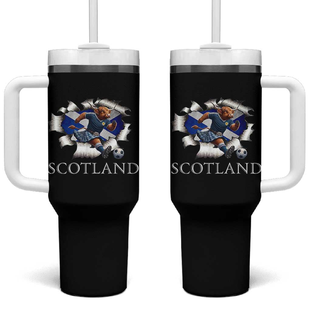 Funny Highland Cow in Kilt Footballer Tumbler With Handle We'll Be Coming Scottish Pride Football Fans - Wonder Print Shop