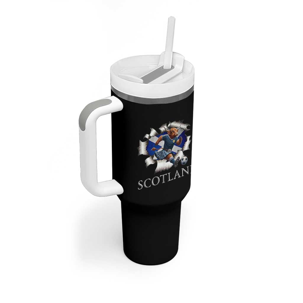 Funny Highland Cow in Kilt Footballer Tumbler With Handle We'll Be Coming Scottish Pride Football Fans - Wonder Print Shop