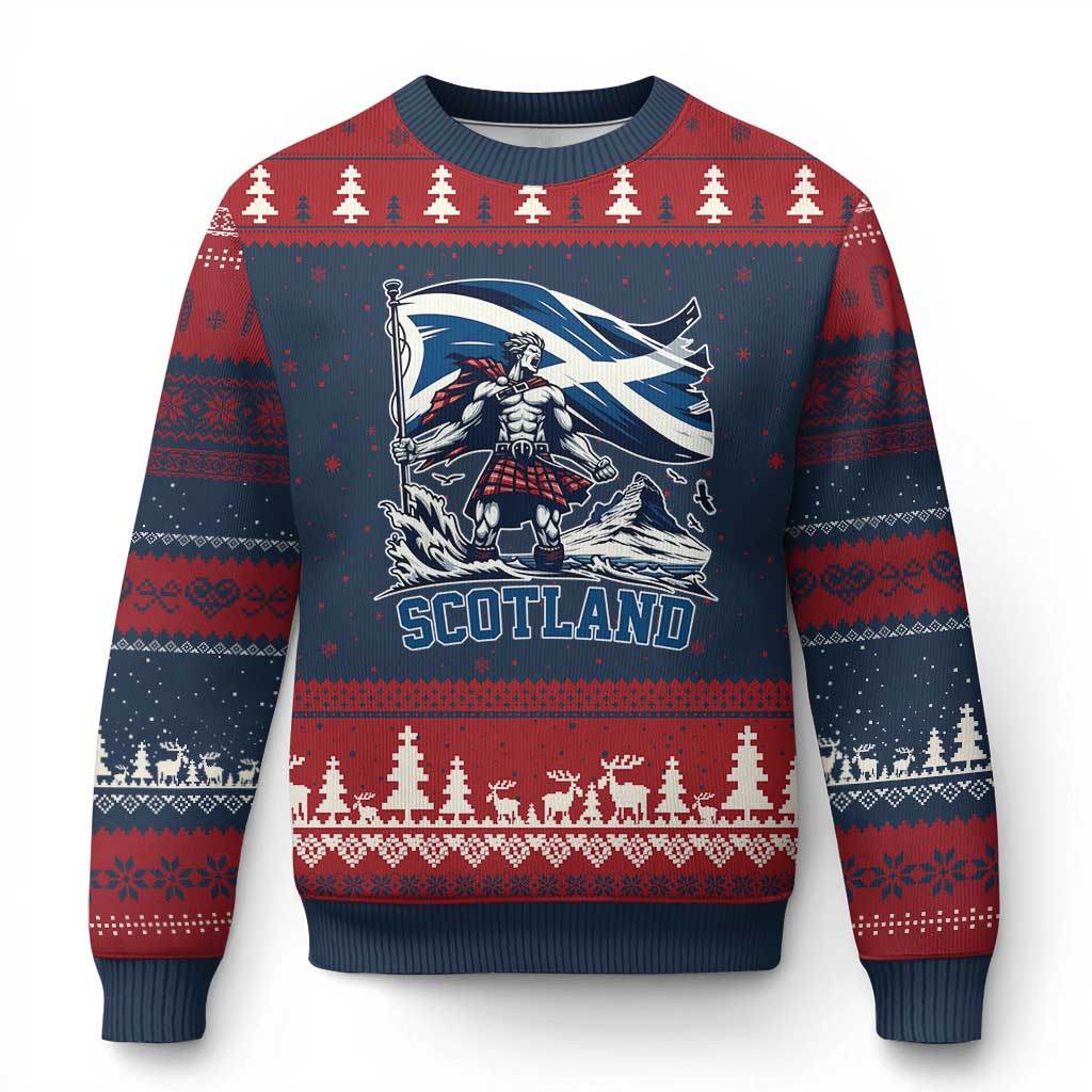 Scottish Warrior Ugly Christmas Sweater Brave Highland Hero Scotland Flag - Wonder Print Shop