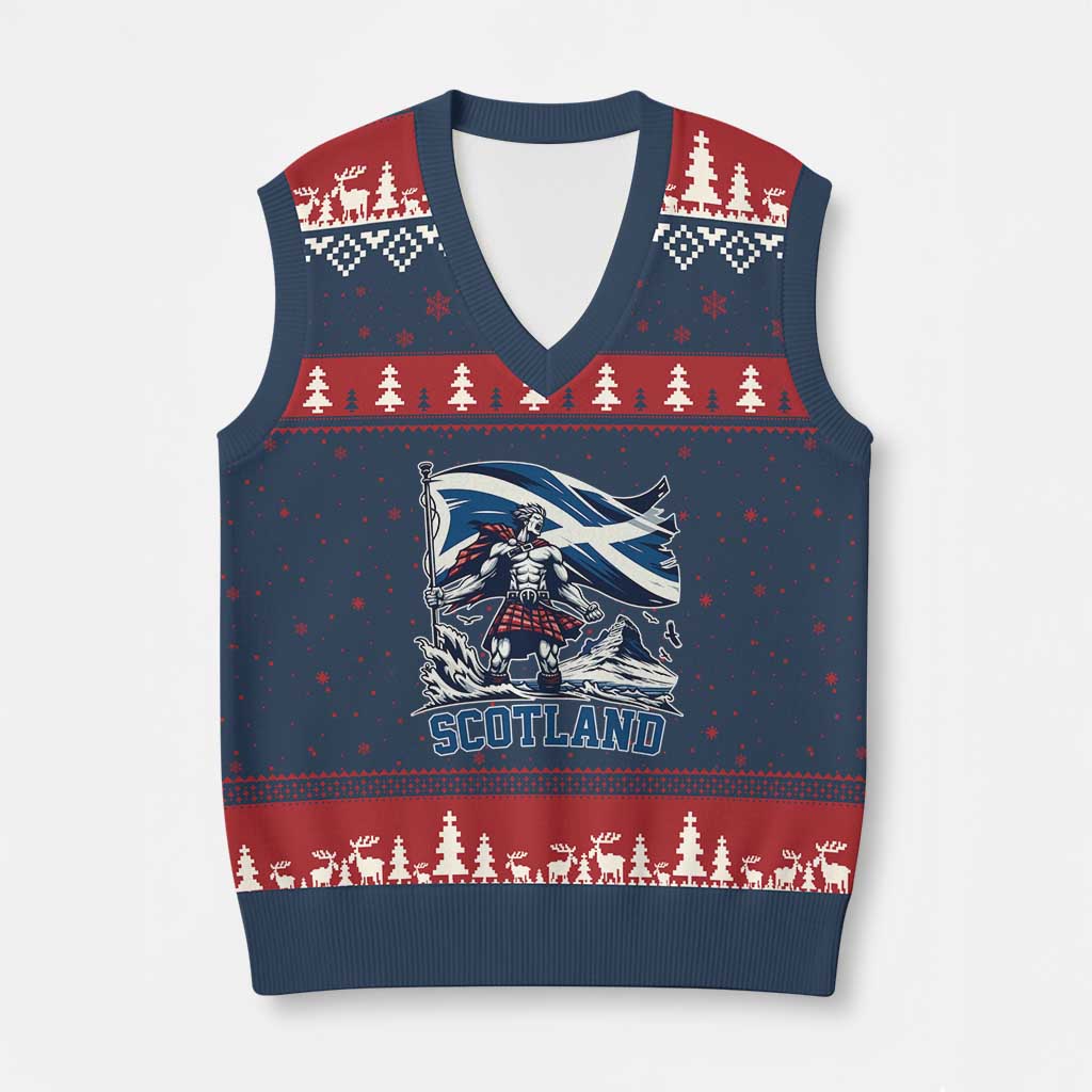 Scottish Warrior V-Neck Knit Sweater Vest Brave Highland Hero Scotland Flag - Wonder Print Shop