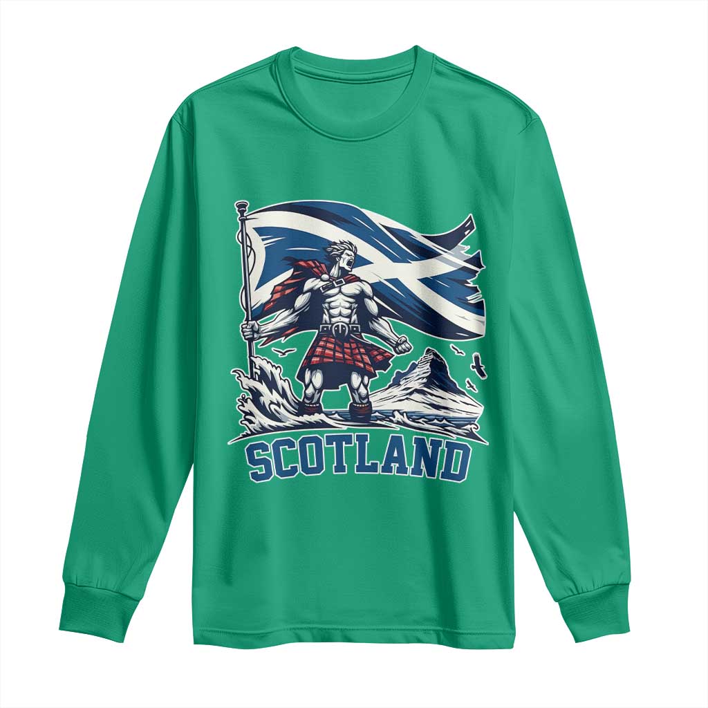 Scottish Warrior Long Sleeve Shirt Brave Highland Hero Scotland Flag - Wonder Print Shop