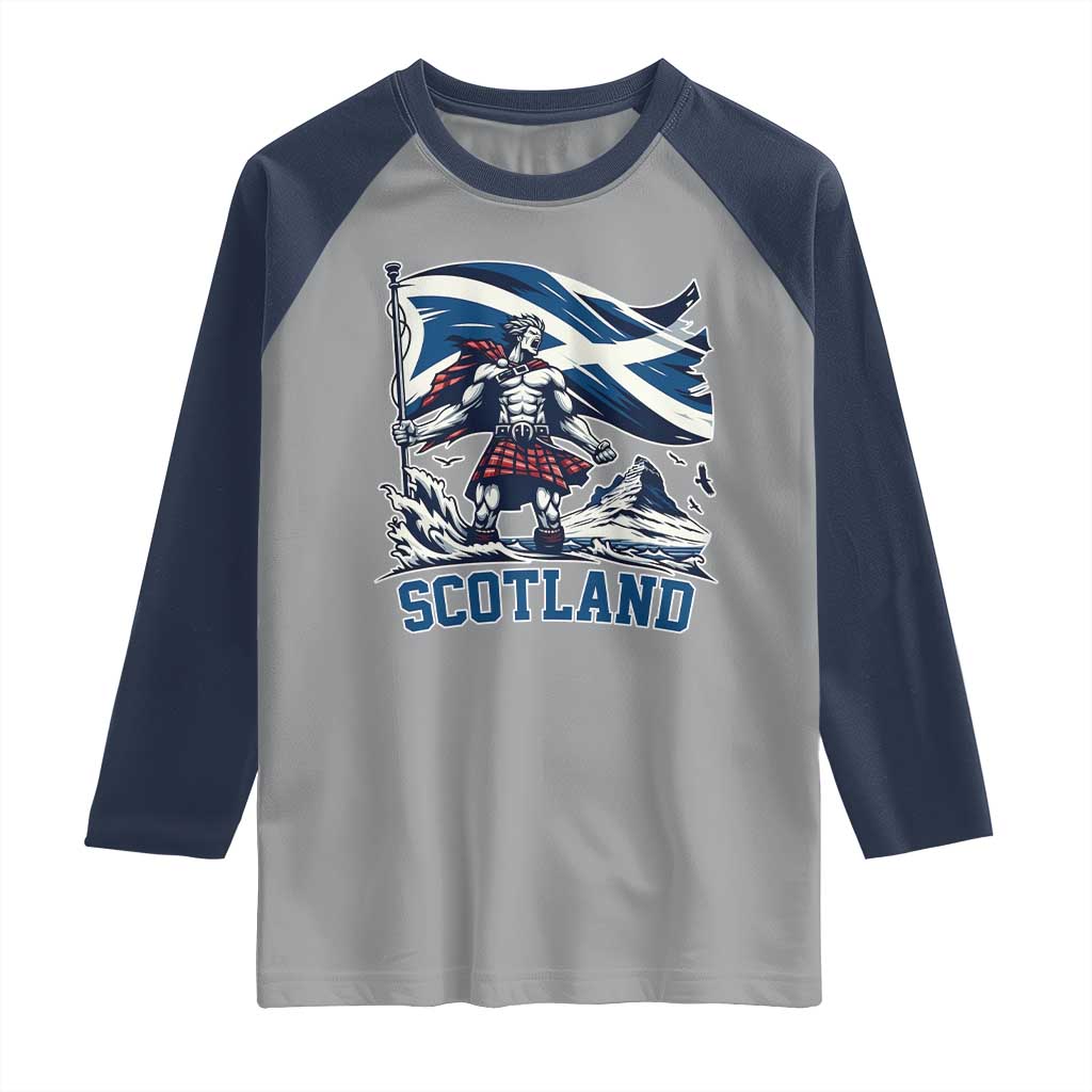 Scottish Warrior Raglan Shirt Brave Highland Hero Scotland Flag - Wonder Print Shop
