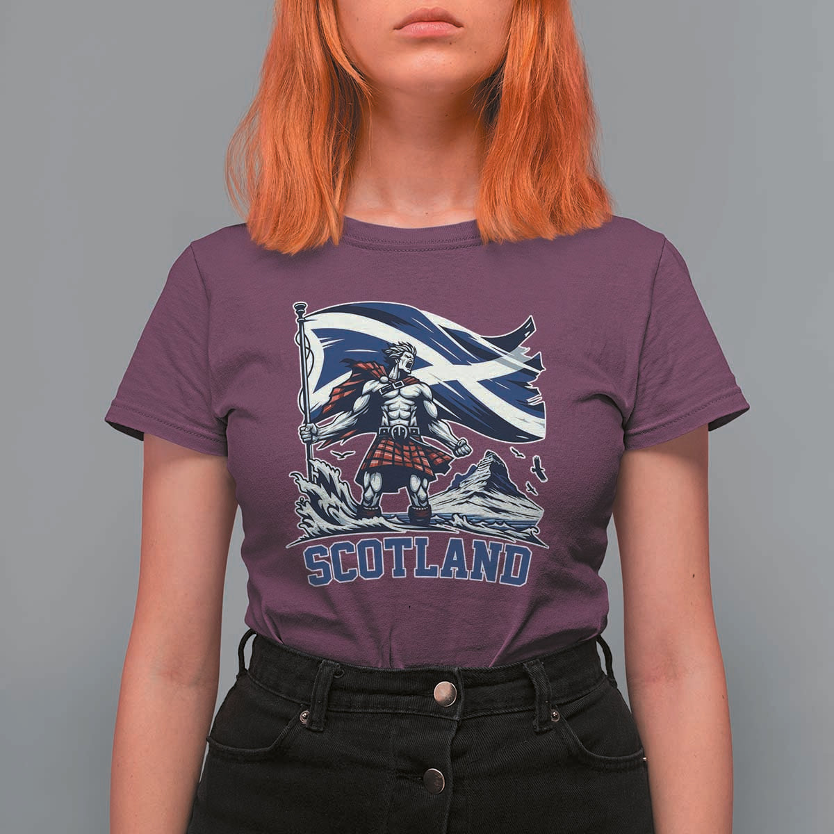 Scottish Warrior T Shirt For Women Brave Highland Hero Scotland Flag - Wonder Print Shop