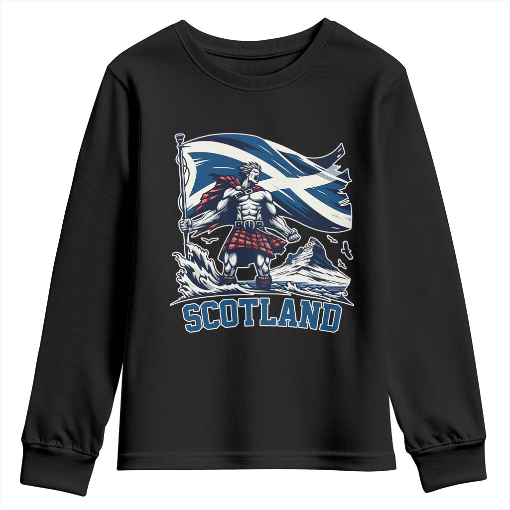 Scottish Warrior Youth Sweatshirt Brave Highland Hero Scotland Flag - Wonder Print Shop