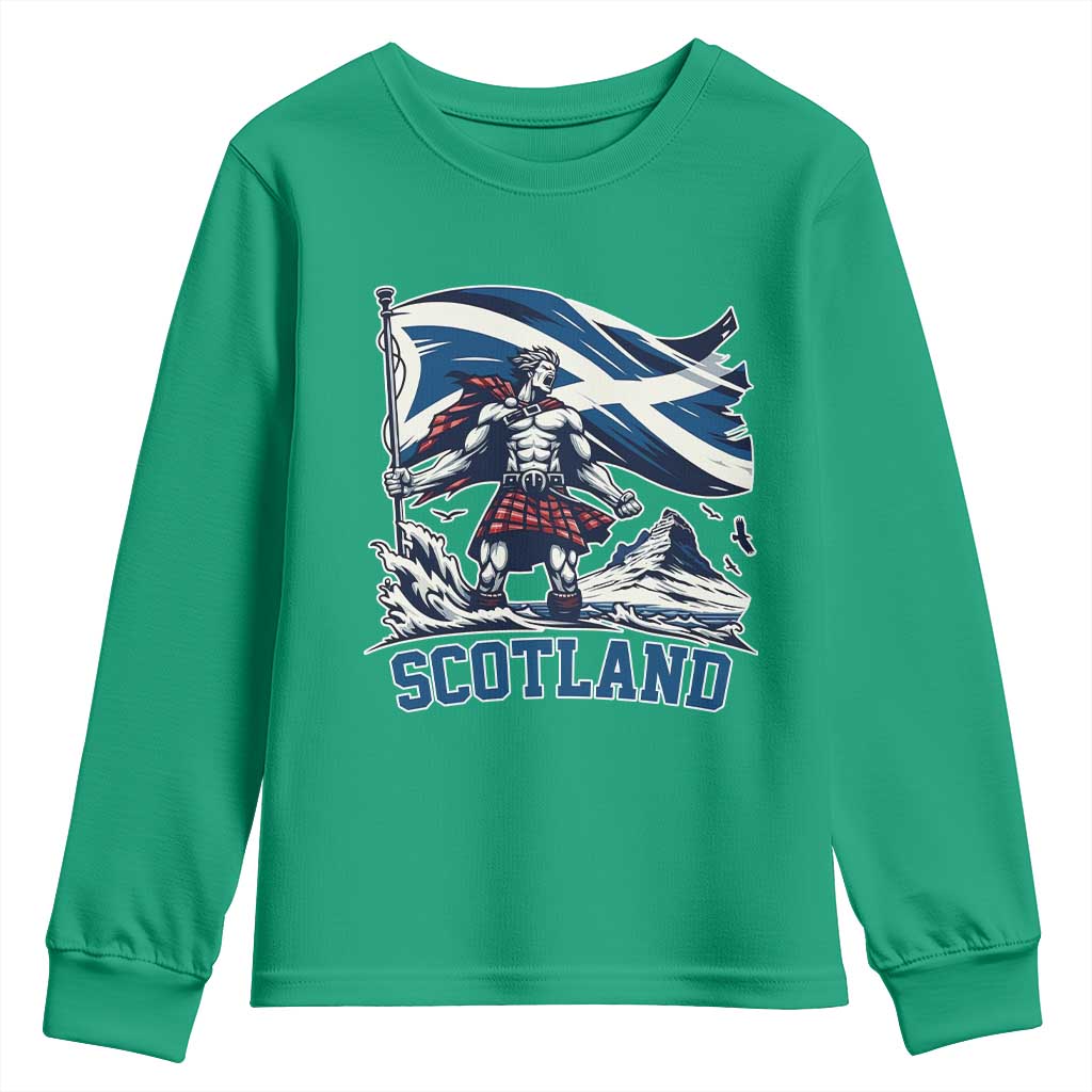 Scottish Warrior Youth Sweatshirt Brave Highland Hero Scotland Flag - Wonder Print Shop