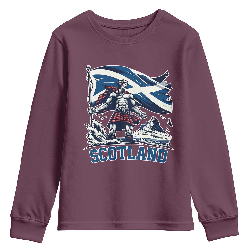 Scottish Warrior Youth Sweatshirt Brave Highland Hero Scotland Flag - Wonder Print Shop