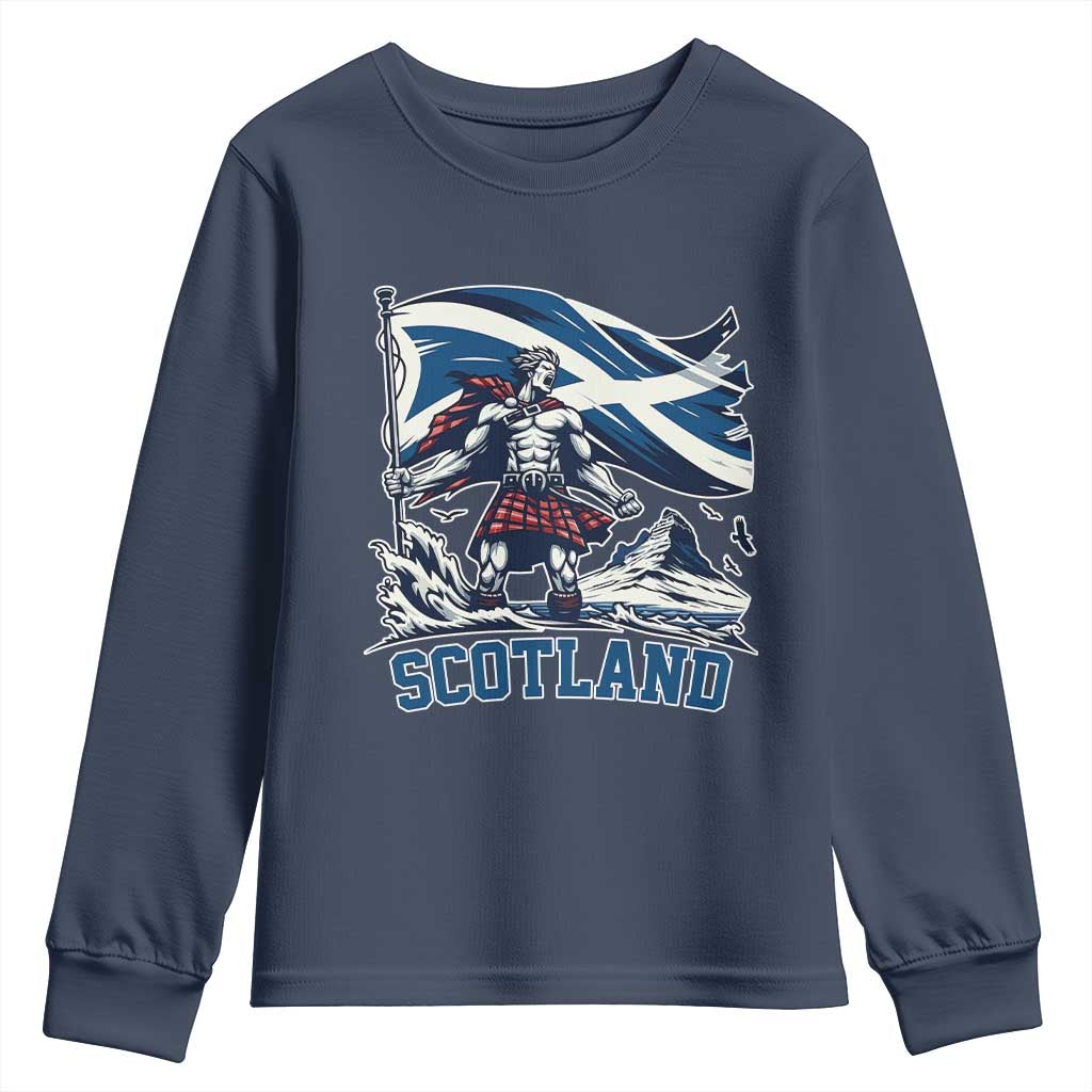 Scottish Warrior Youth Sweatshirt Brave Highland Hero Scotland Flag - Wonder Print Shop