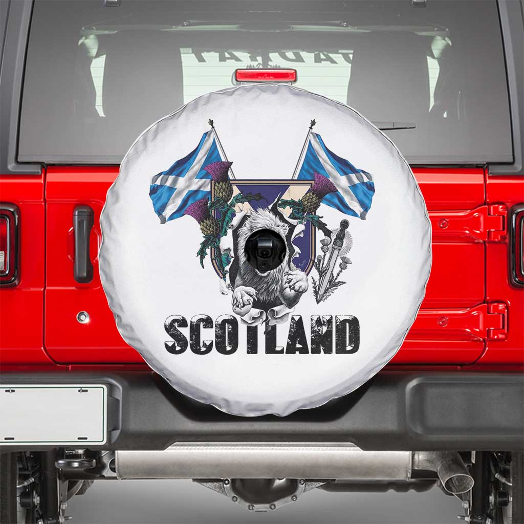 Roaring Scottish Lion Crest Spare Tire Cover Thistle Scotland Flag Emblem for Brave Highlanders - Wonder Print Shop