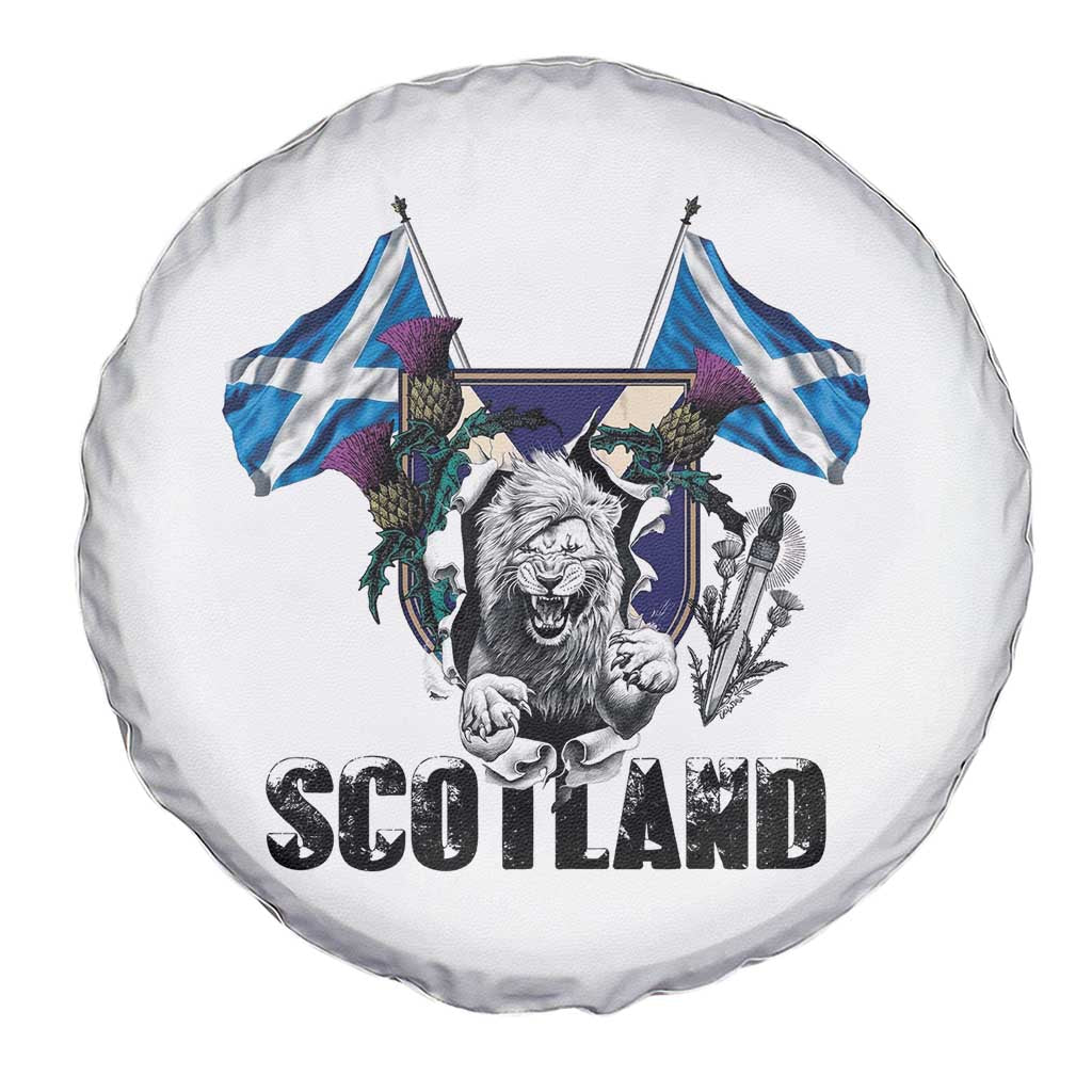 Roaring Scottish Lion Crest Spare Tire Cover Thistle Scotland Flag Emblem for Brave Highlanders - Wonder Print Shop