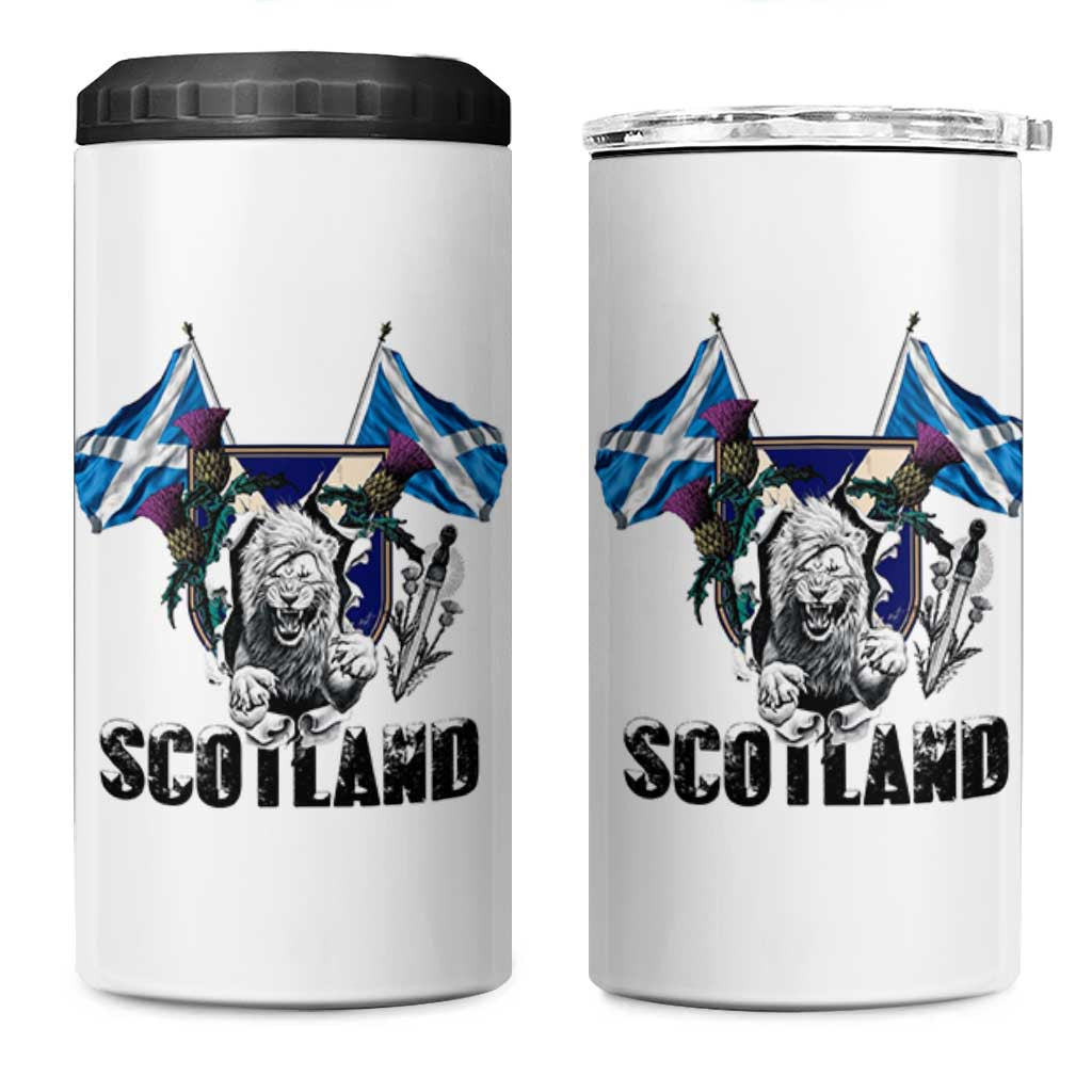 Roaring Scottish Lion Crest 4 in 1 Can Cooler Tumbler Thistle Scotland Flag Emblem for Brave Highlanders - Wonder Print Shop