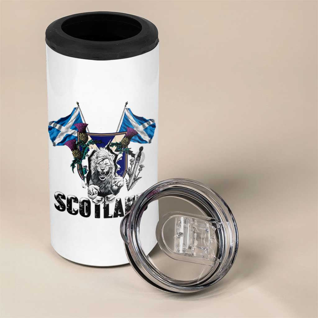Roaring Scottish Lion Crest 4 in 1 Can Cooler Tumbler Thistle Scotland Flag Emblem for Brave Highlanders - Wonder Print Shop