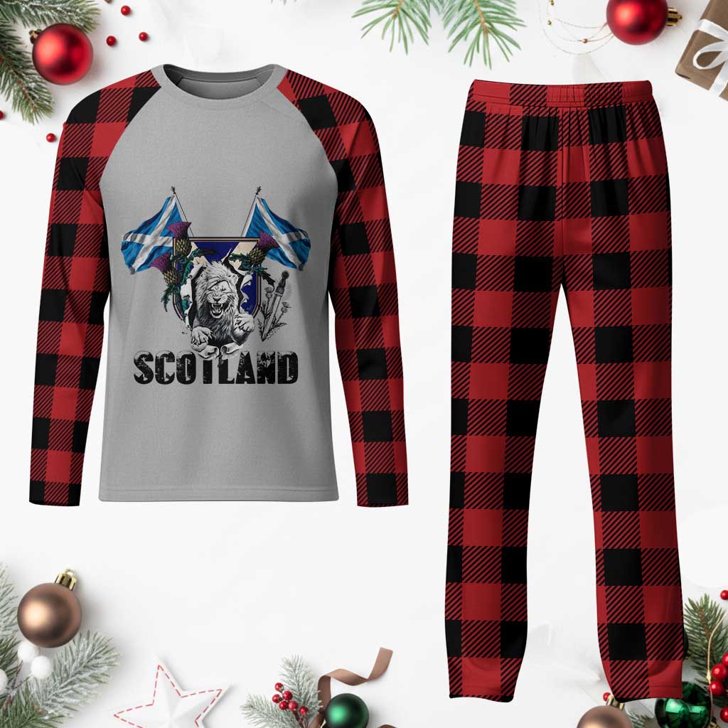 Roaring Scottish Lion Crest Plaid Pajama Set Thistle Scotland Flag Emblem for Brave Highlanders - Wonder Print Shop