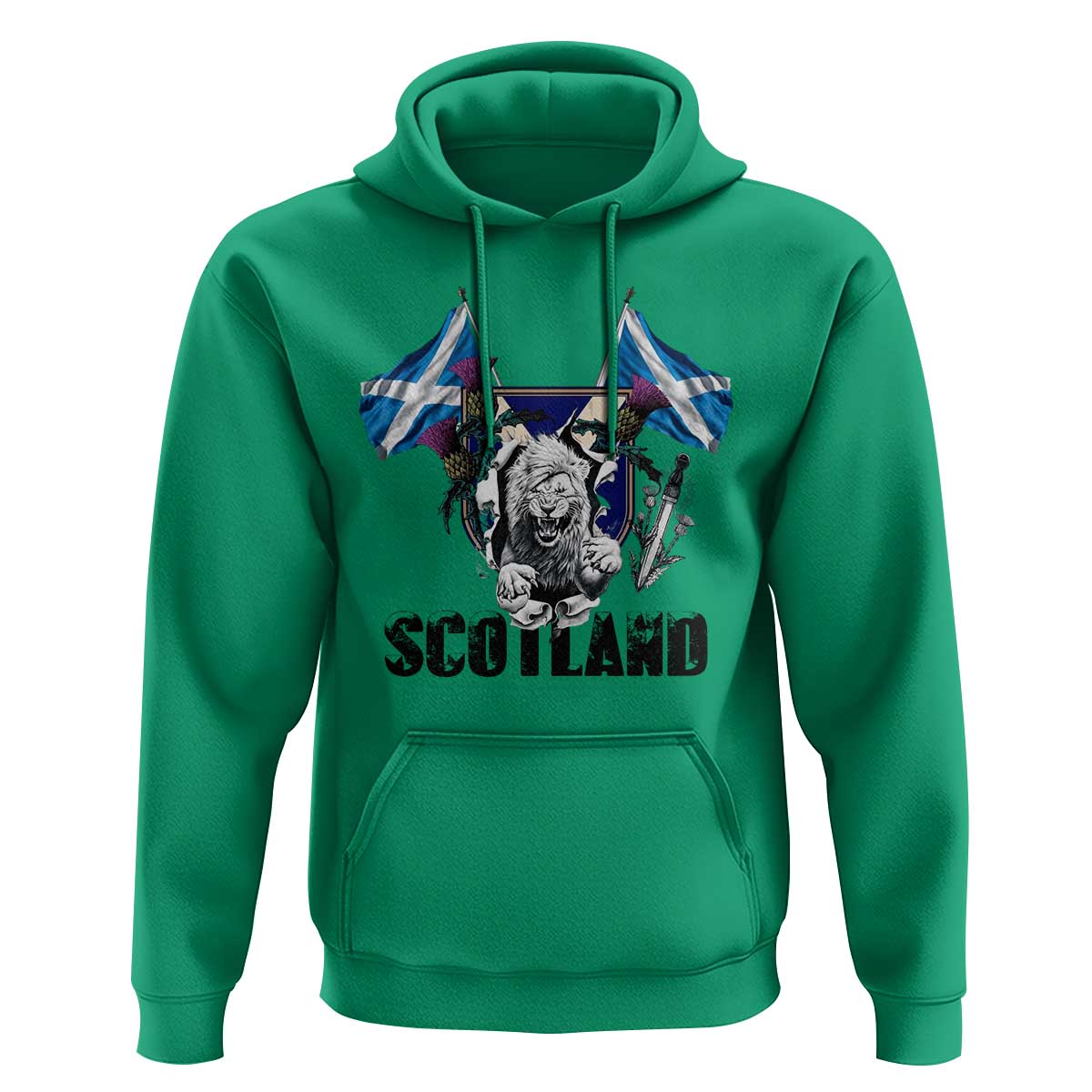 Roaring Scottish Lion Crest Hoodie Thistle Scotland Flag Emblem for Brave Highlanders - Wonder Print Shop