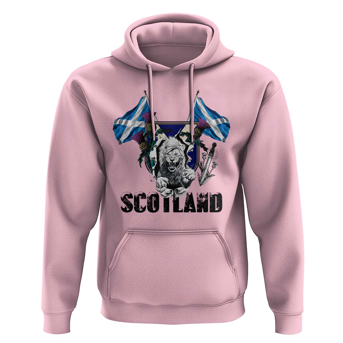 Roaring Scottish Lion Crest Hoodie Thistle Scotland Flag Emblem for Brave Highlanders - Wonder Print Shop