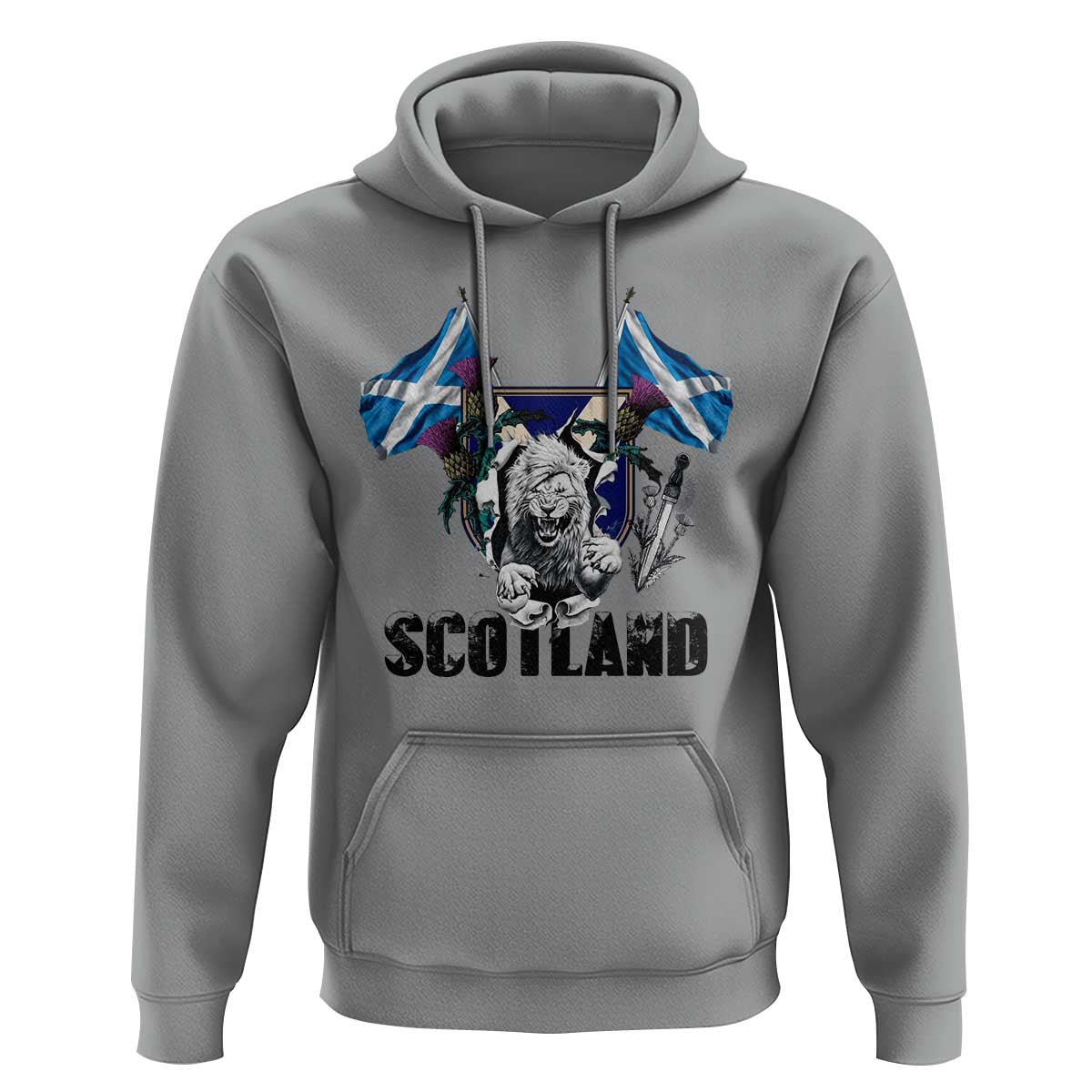 Roaring Scottish Lion Crest Hoodie Thistle Scotland Flag Emblem for Brave Highlanders - Wonder Print Shop