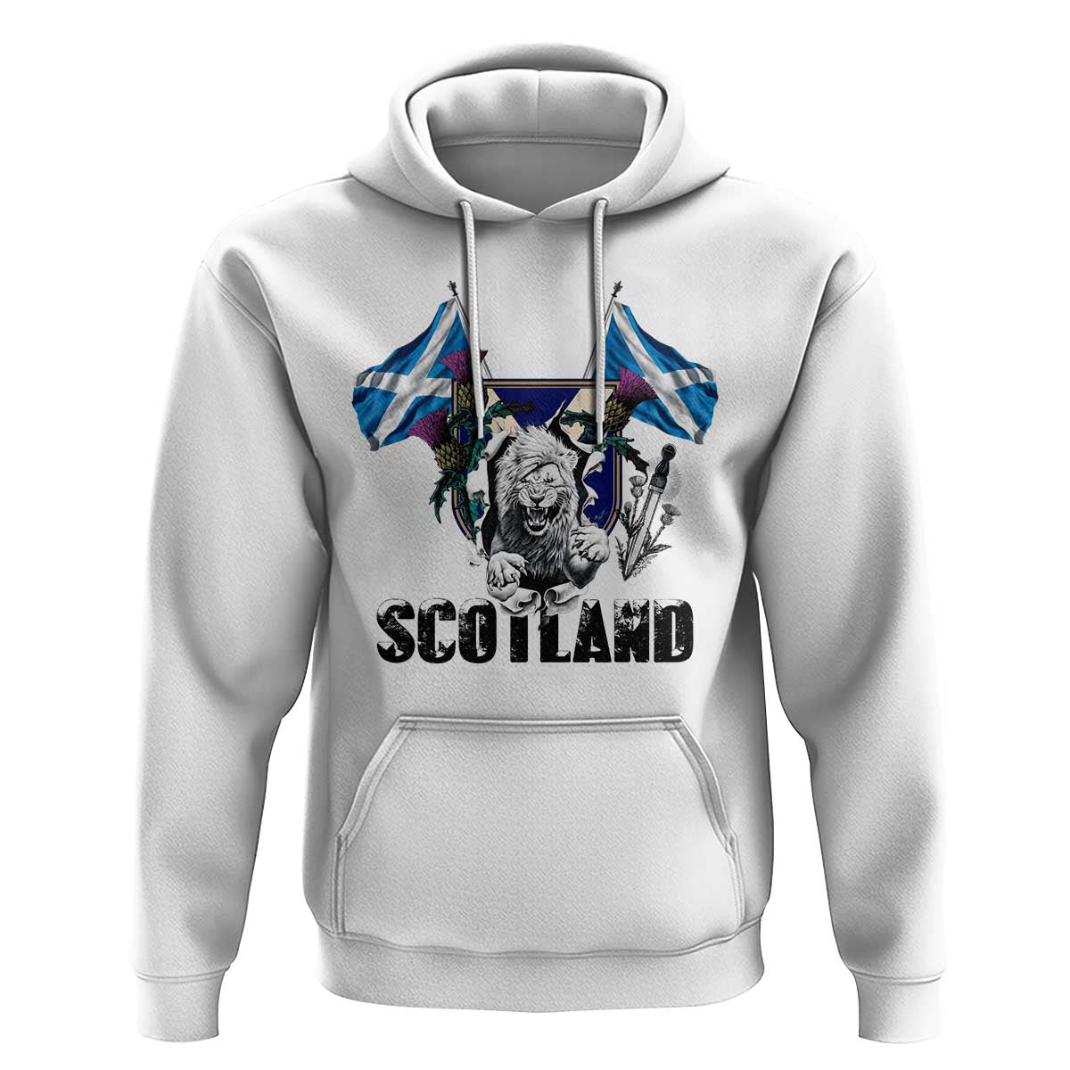 Roaring Scottish Lion Crest Hoodie Thistle Scotland Flag Emblem for Brave Highlanders - Wonder Print Shop