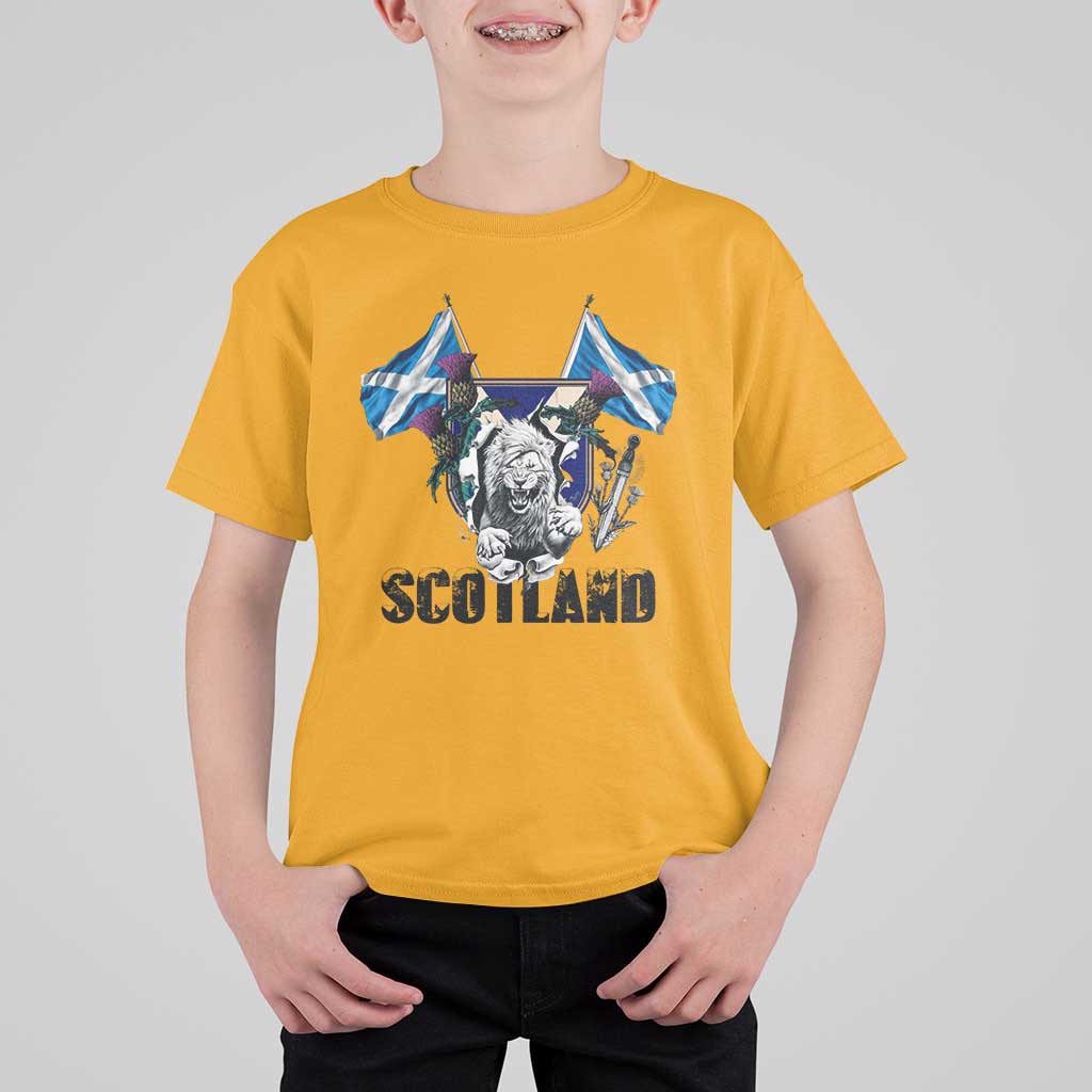 Roaring Scottish Lion Crest T Shirt For Kid Thistle Scotland Flag Emblem for Brave Highlanders - Wonder Print Shop