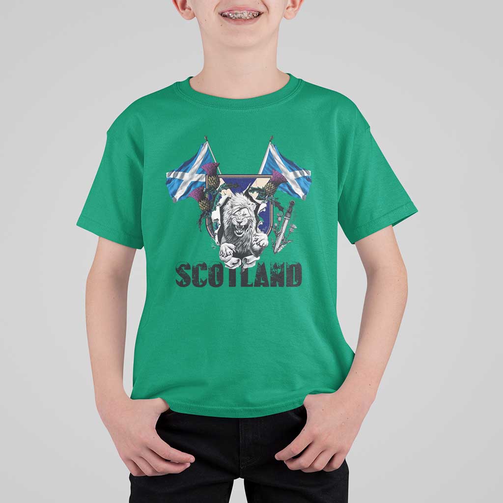 Roaring Scottish Lion Crest T Shirt For Kid Thistle Scotland Flag Emblem for Brave Highlanders - Wonder Print Shop