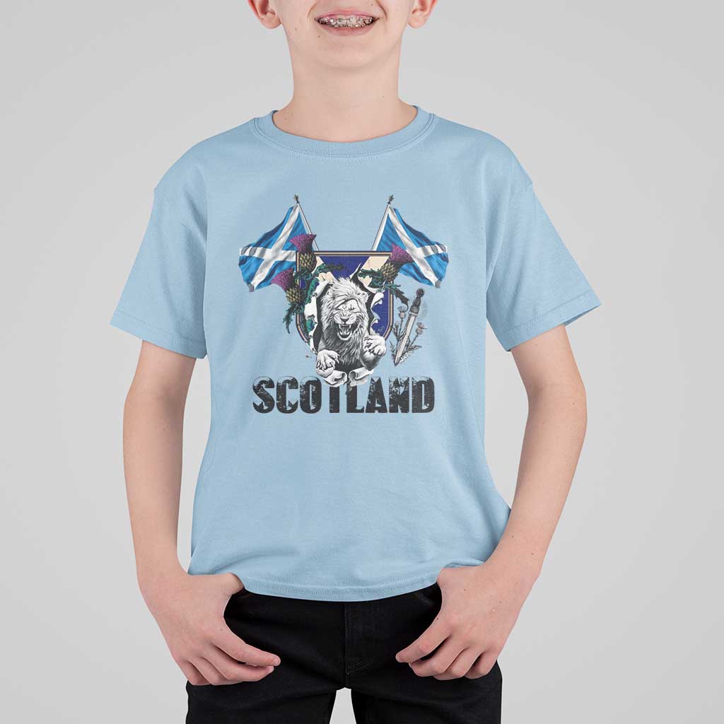 Roaring Scottish Lion Crest T Shirt For Kid Thistle Scotland Flag Emblem for Brave Highlanders - Wonder Print Shop