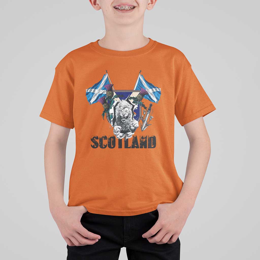 Roaring Scottish Lion Crest T Shirt For Kid Thistle Scotland Flag Emblem for Brave Highlanders - Wonder Print Shop