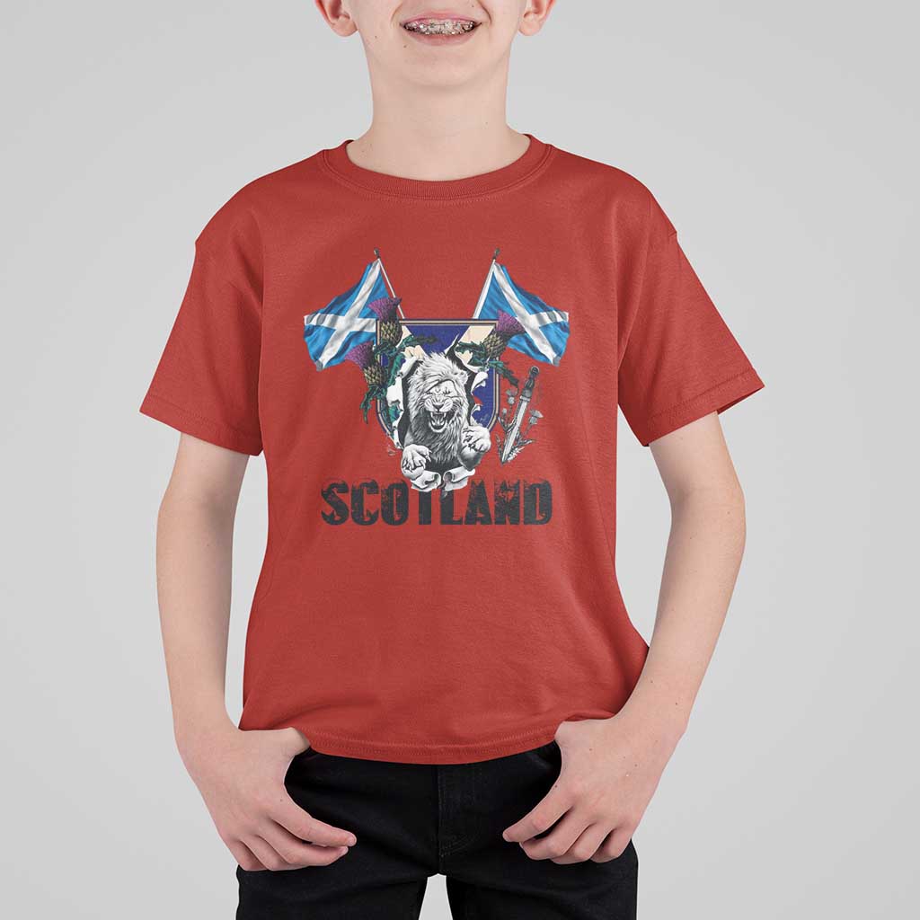 Roaring Scottish Lion Crest T Shirt For Kid Thistle Scotland Flag Emblem for Brave Highlanders - Wonder Print Shop