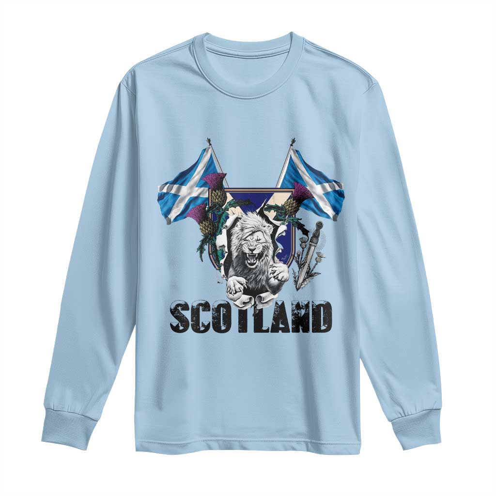 Roaring Scottish Lion Crest Long Sleeve Shirt Thistle Scotland Flag Emblem for Brave Highlanders - Wonder Print Shop