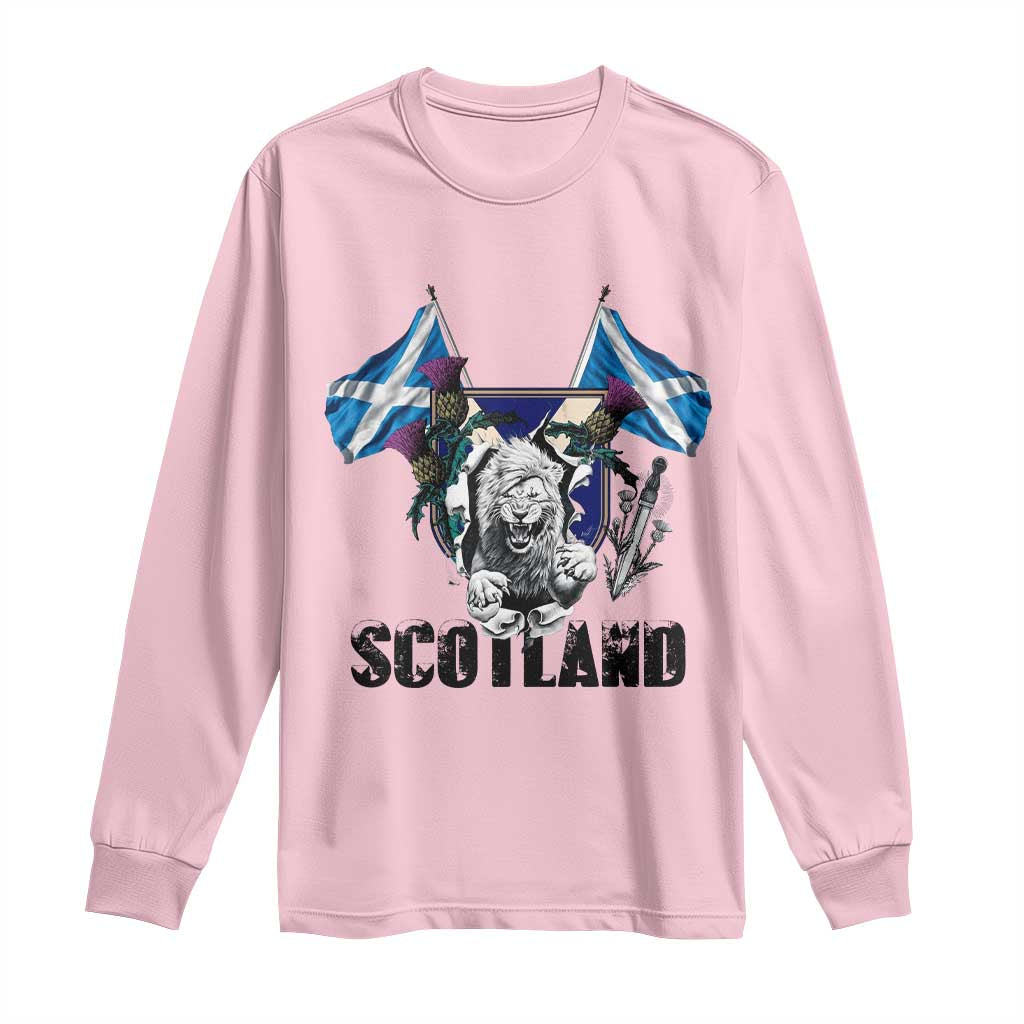 Roaring Scottish Lion Crest Long Sleeve Shirt Thistle Scotland Flag Emblem for Brave Highlanders - Wonder Print Shop