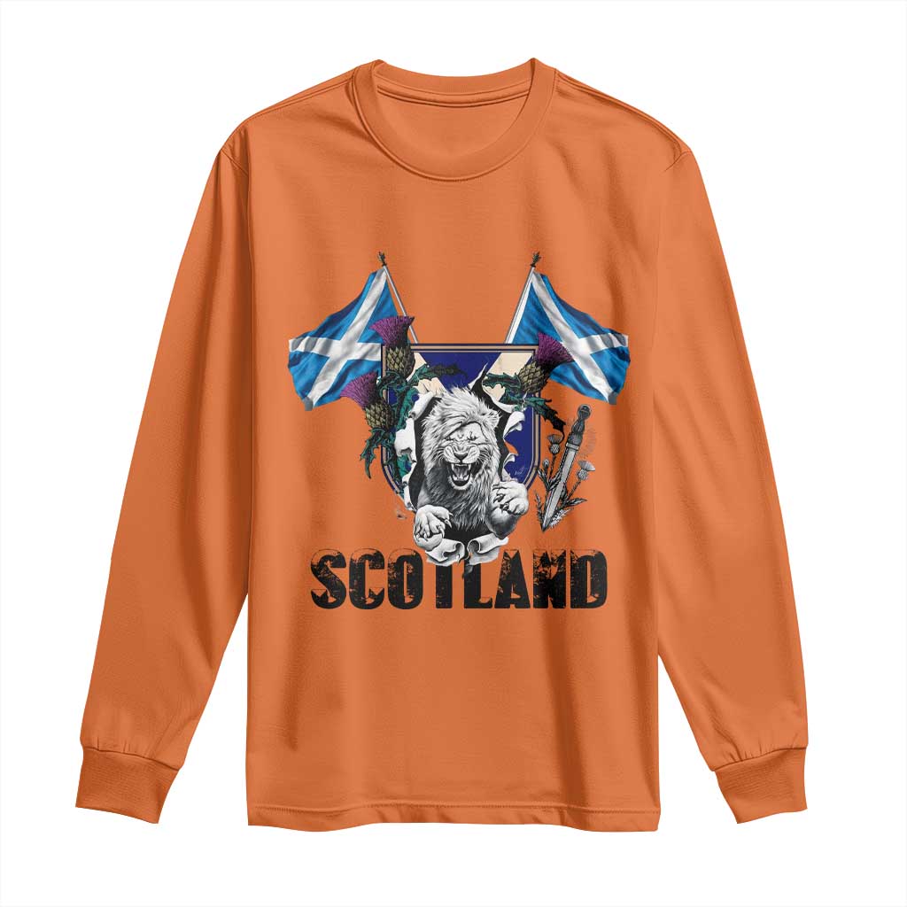 Roaring Scottish Lion Crest Long Sleeve Shirt Thistle Scotland Flag Emblem for Brave Highlanders - Wonder Print Shop