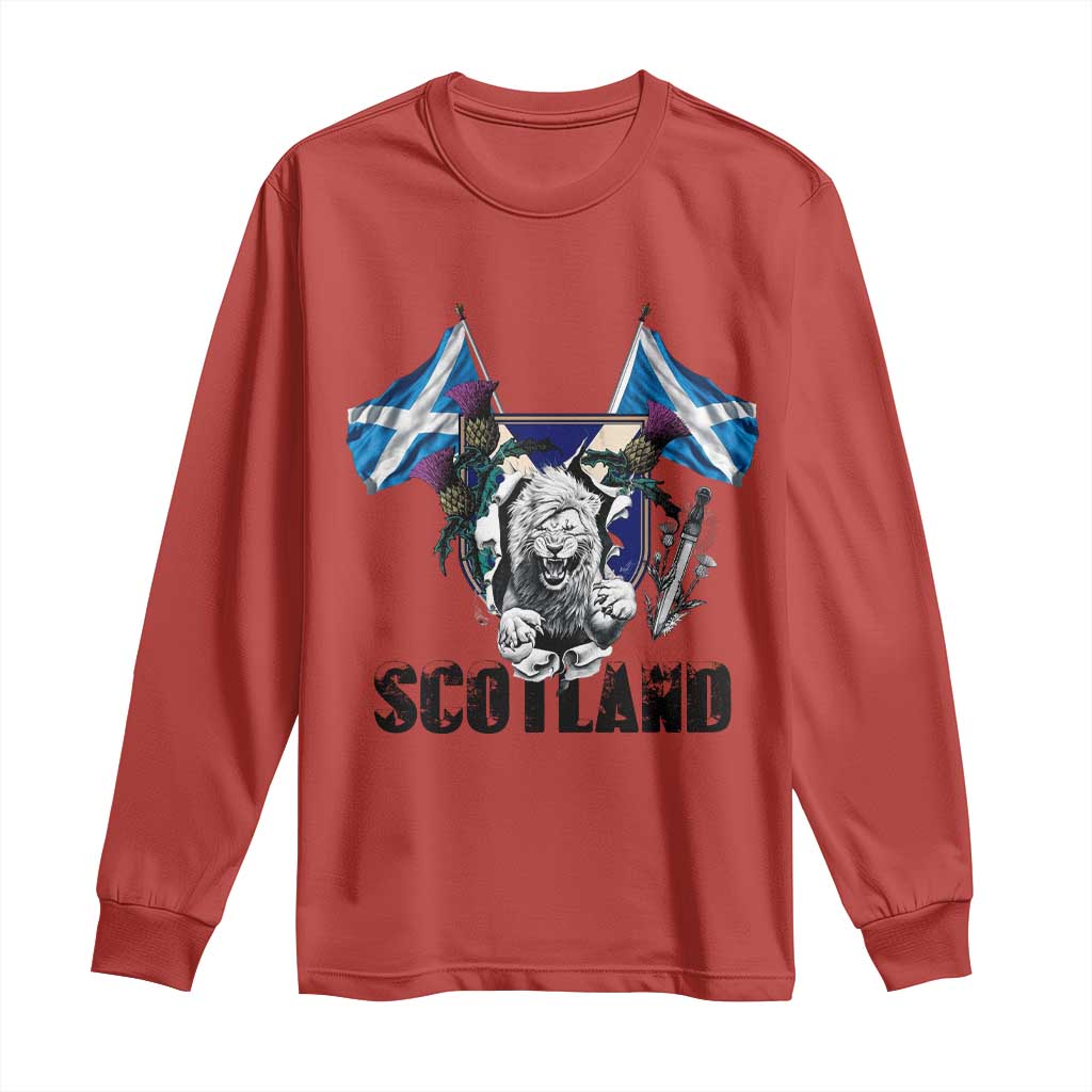 Roaring Scottish Lion Crest Long Sleeve Shirt Thistle Scotland Flag Emblem for Brave Highlanders - Wonder Print Shop