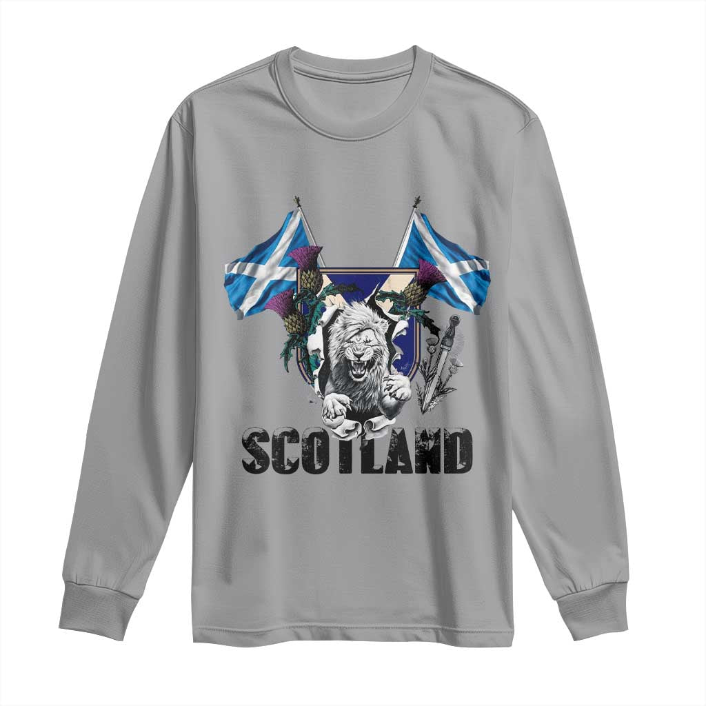 Roaring Scottish Lion Crest Long Sleeve Shirt Thistle Scotland Flag Emblem for Brave Highlanders - Wonder Print Shop