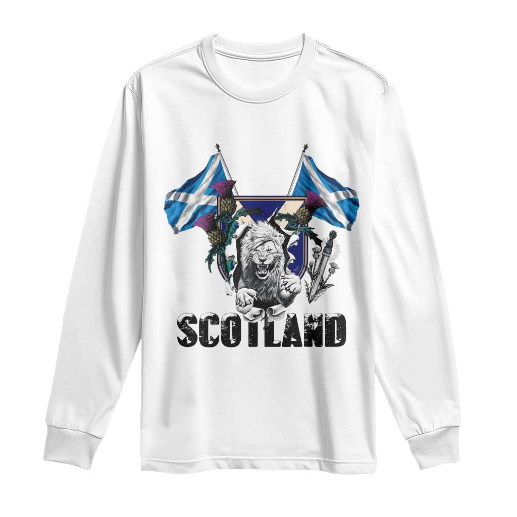 Roaring Scottish Lion Crest Long Sleeve Shirt Thistle Scotland Flag Emblem for Brave Highlanders - Wonder Print Shop