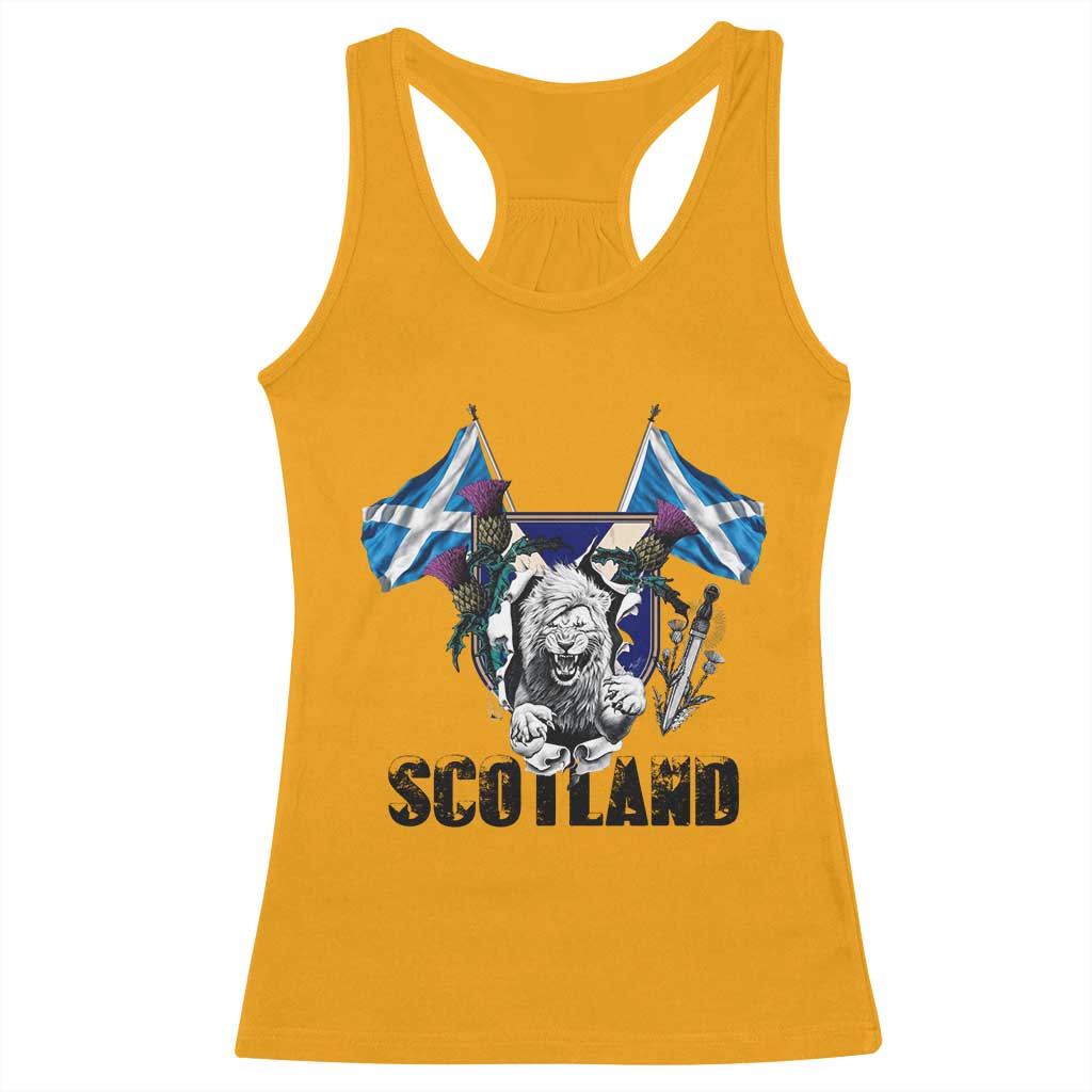 Roaring Scottish Lion Crest Racerback Tank Top Thistle Scotland Flag Emblem for Brave Highlanders - Wonder Print Shop