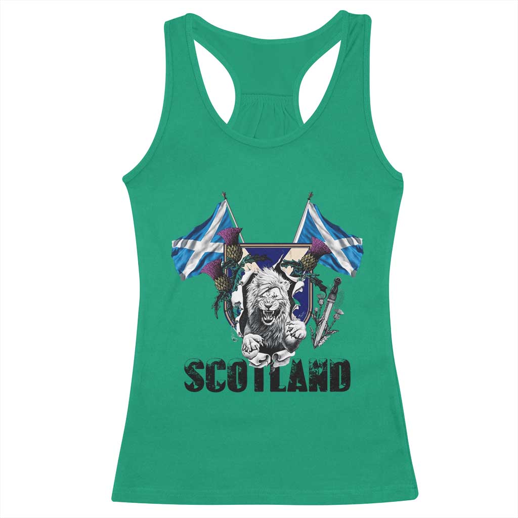 Roaring Scottish Lion Crest Racerback Tank Top Thistle Scotland Flag Emblem for Brave Highlanders - Wonder Print Shop