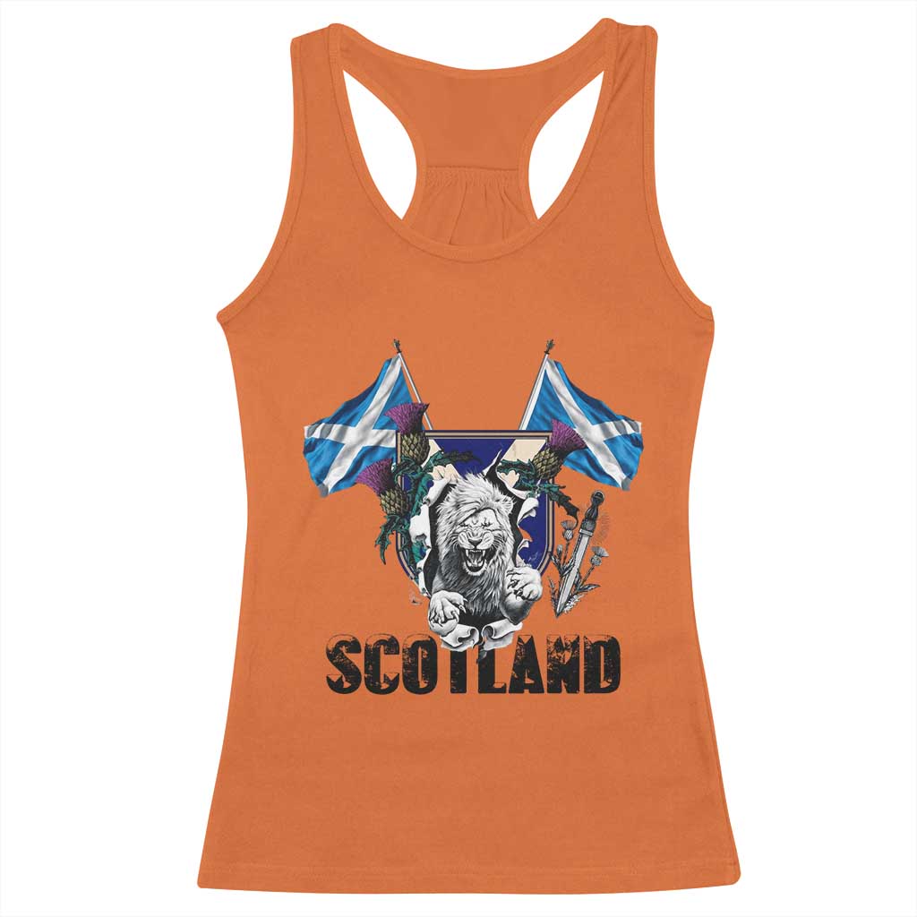 Roaring Scottish Lion Crest Racerback Tank Top Thistle Scotland Flag Emblem for Brave Highlanders - Wonder Print Shop
