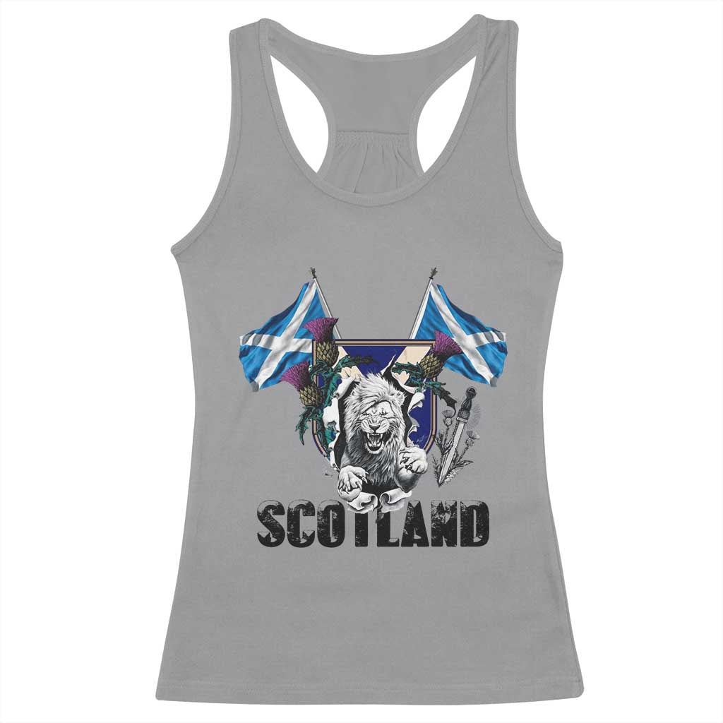 Roaring Scottish Lion Crest Racerback Tank Top Thistle Scotland Flag Emblem for Brave Highlanders - Wonder Print Shop