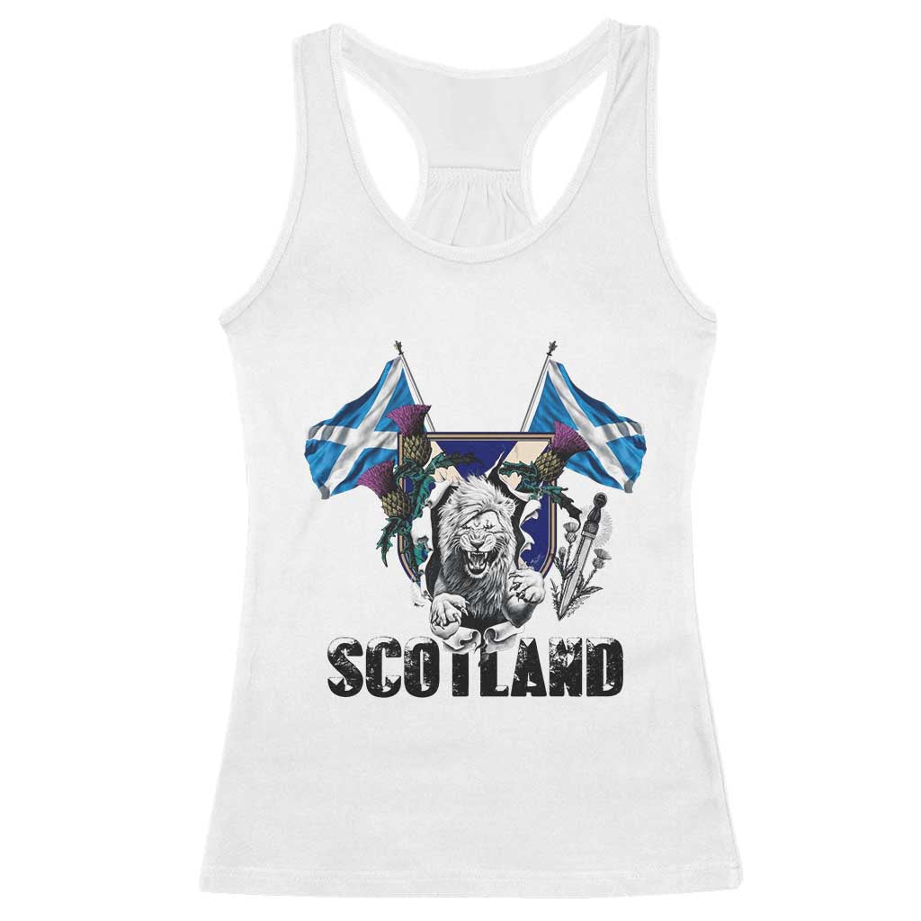 Roaring Scottish Lion Crest Racerback Tank Top Thistle Scotland Flag Emblem for Brave Highlanders - Wonder Print Shop