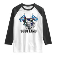 Roaring Scottish Lion Crest Raglan Shirt Thistle Scotland Flag Emblem for Brave Highlanders - Wonder Print Shop