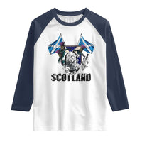 Roaring Scottish Lion Crest Raglan Shirt Thistle Scotland Flag Emblem for Brave Highlanders - Wonder Print Shop