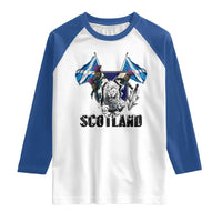 Roaring Scottish Lion Crest Raglan Shirt Thistle Scotland Flag Emblem for Brave Highlanders - Wonder Print Shop