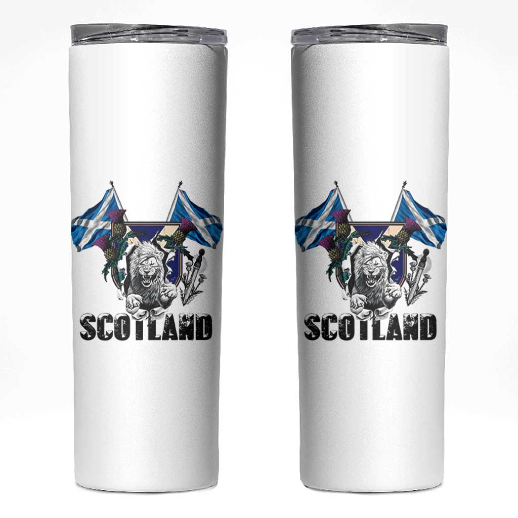 Roaring Scottish Lion Crest Skinny Tumbler Thistle Scotland Flag Emblem for Brave Highlanders - Wonder Print Shop