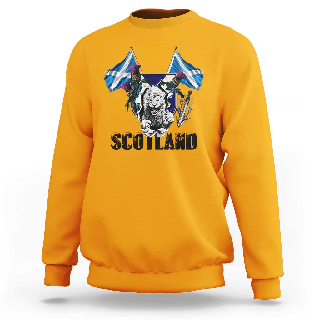 Roaring Scottish Lion Crest Sweatshirt Thistle Scotland Flag Emblem for Brave Highlanders - Wonder Print Shop
