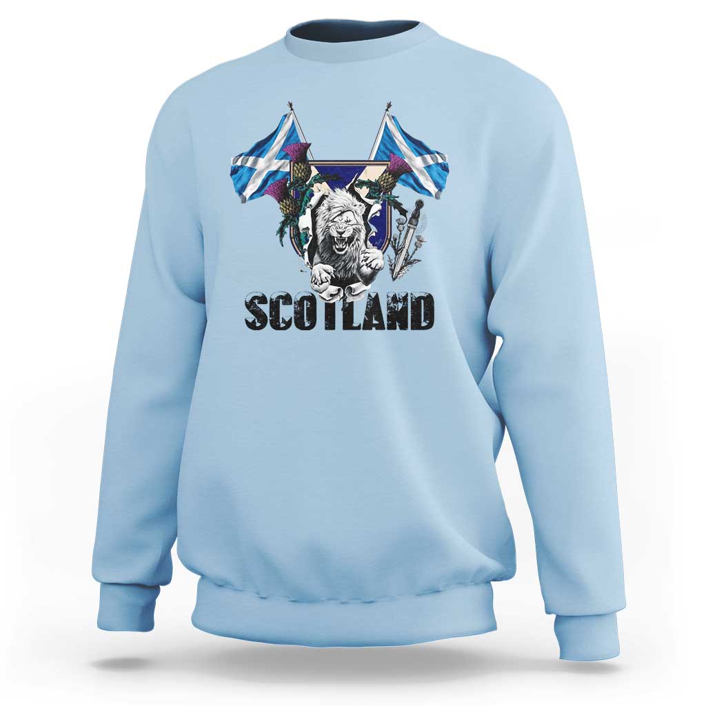 Roaring Scottish Lion Crest Sweatshirt Thistle Scotland Flag Emblem for Brave Highlanders - Wonder Print Shop
