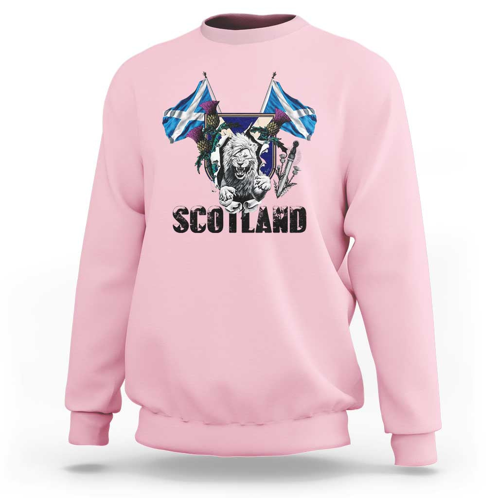 Roaring Scottish Lion Crest Sweatshirt Thistle Scotland Flag Emblem for Brave Highlanders - Wonder Print Shop