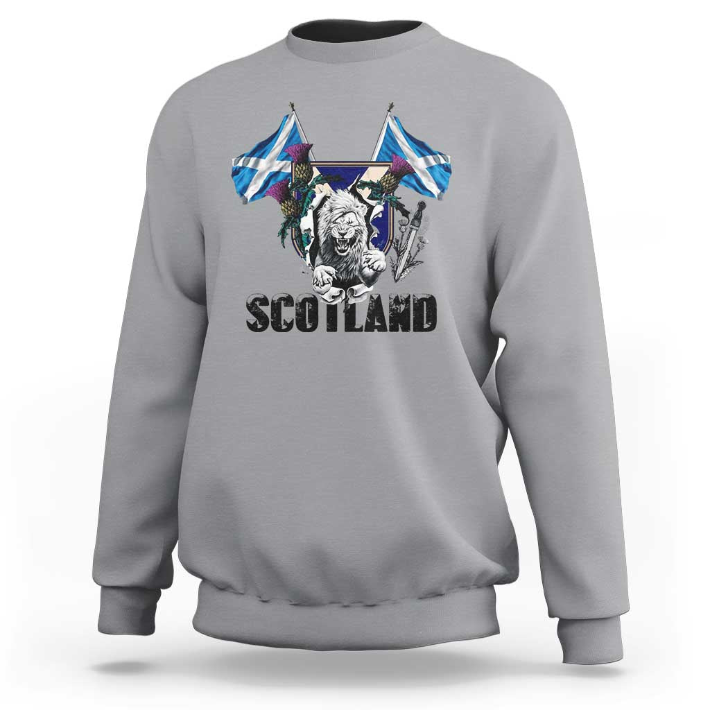 Roaring Scottish Lion Crest Sweatshirt Thistle Scotland Flag Emblem for Brave Highlanders - Wonder Print Shop